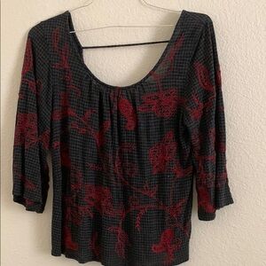 Luckey Brand Black and Red Floral Top